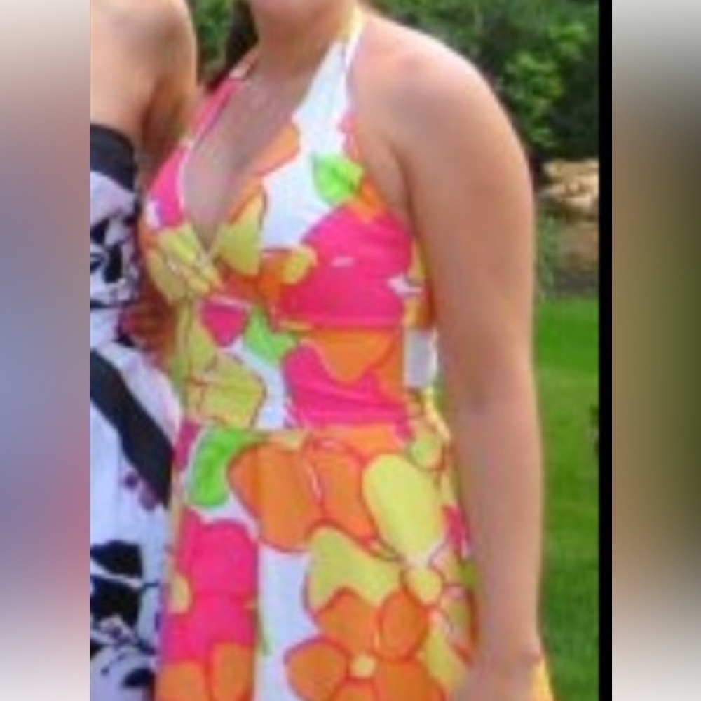 Lilly Pulitzer🚫SOLD🚫White Label Vintage Floral Midi Halter Tie A line Dress - Picture 4 of 15